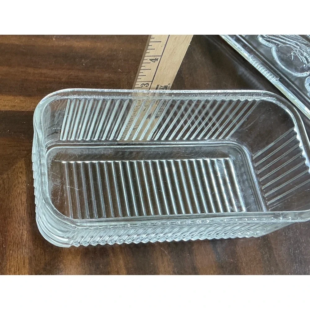 Vintage Glass Refrigerator Dish Embossed Vegetable Lid Ribbed Clear